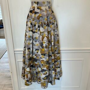 FRANCIS + BENEDIT Maxi Skirt Tan & Black Floral Pleated Skirt Size Small